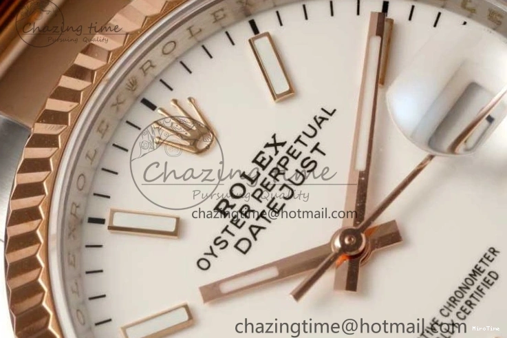 MiroTime 0508 Seasonal DateJust 36mm SS RG DIWF 1:1 Best Edition 904L Steel White Stick Dial on Jubilee Oyster SA 2306